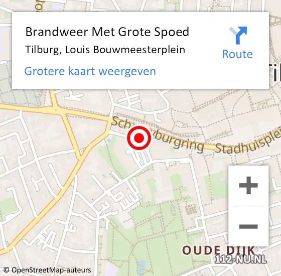 Locatie op kaart van de 112 melding: Brandweer Met Grote Spoed Naar Tilburg, Louis Bouwmeesterplein op 20 augustus 2024 20:00