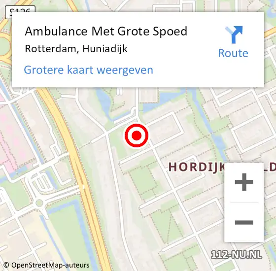 Locatie op kaart van de 112 melding: Ambulance Met Grote Spoed Naar Rotterdam, Huniadijk op 20 augustus 2024 20:16