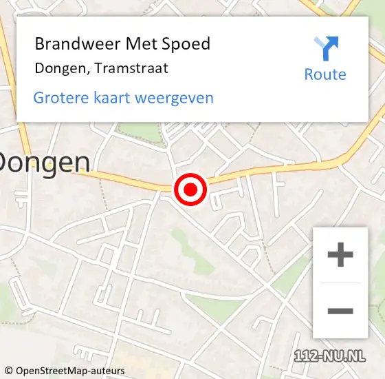 Locatie op kaart van de 112 melding: Brandweer Met Spoed Naar Dongen, Tramstraat op 20 augustus 2024 20:20