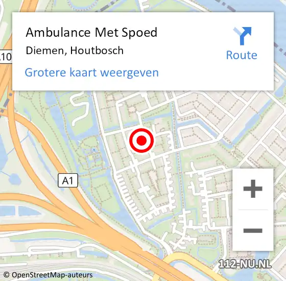 Locatie op kaart van de 112 melding: Ambulance Met Spoed Naar Diemen, Houtbosch op 20 augustus 2024 20:46