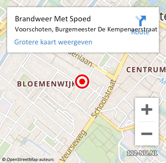 Locatie op kaart van de 112 melding: Brandweer Met Spoed Naar Voorschoten, Burgemeester De Kempenaerstraat op 20 augustus 2024 21:13