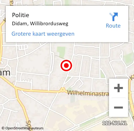 Locatie op kaart van de 112 melding: Politie Didam, Willibrordusweg op 20 augustus 2024 21:17