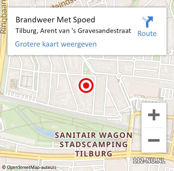 Locatie op kaart van de 112 melding: Brandweer Met Spoed Naar Tilburg, Arent van 's Gravesandestraat op 20 augustus 2024 21:20