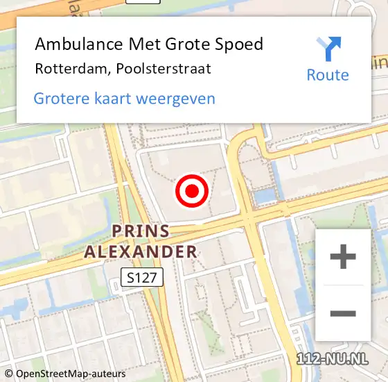 Locatie op kaart van de 112 melding: Ambulance Met Grote Spoed Naar Rotterdam, Poolsterstraat op 20 augustus 2024 21:47