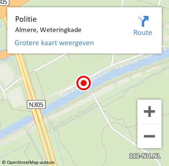 Locatie op kaart van de 112 melding: Politie Almere, Weteringkade op 20 augustus 2024 22:04