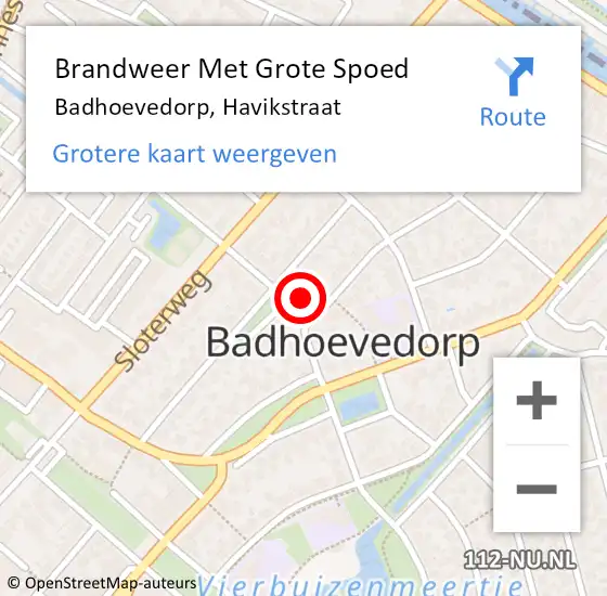 Locatie op kaart van de 112 melding: Brandweer Met Grote Spoed Naar Badhoevedorp, Havikstraat op 20 augustus 2024 22:05