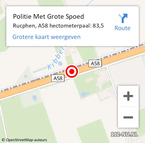 Locatie op kaart van de 112 melding: Politie Met Grote Spoed Naar Rucphen, A58 hectometerpaal: 83,5 op 20 augustus 2024 22:25