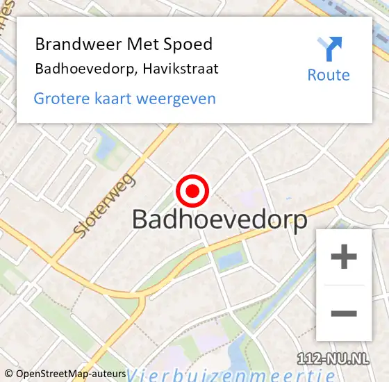 Locatie op kaart van de 112 melding: Brandweer Met Spoed Naar Badhoevedorp, Havikstraat op 20 augustus 2024 22:47