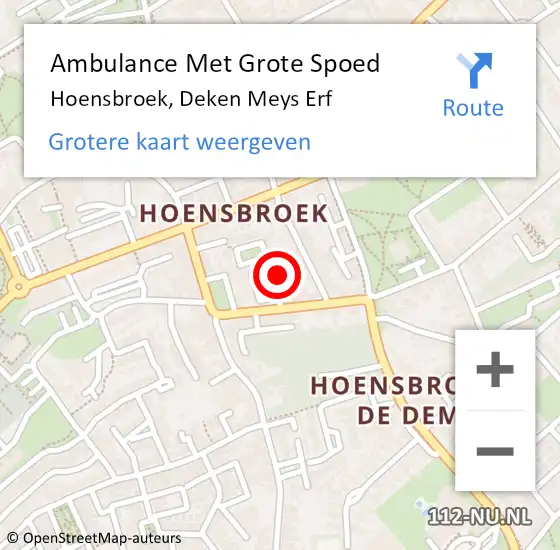 Locatie op kaart van de 112 melding: Ambulance Met Grote Spoed Naar Hoensbroek, Deken Meys Erf op 17 oktober 2014 01:21