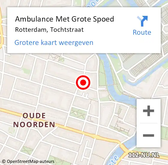 Locatie op kaart van de 112 melding: Ambulance Met Grote Spoed Naar Rotterdam, Tochtstraat op 21 augustus 2024 00:27