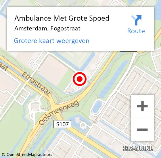 Locatie op kaart van de 112 melding: Ambulance Met Grote Spoed Naar Amsterdam, Fogostraat op 21 augustus 2024 01:23