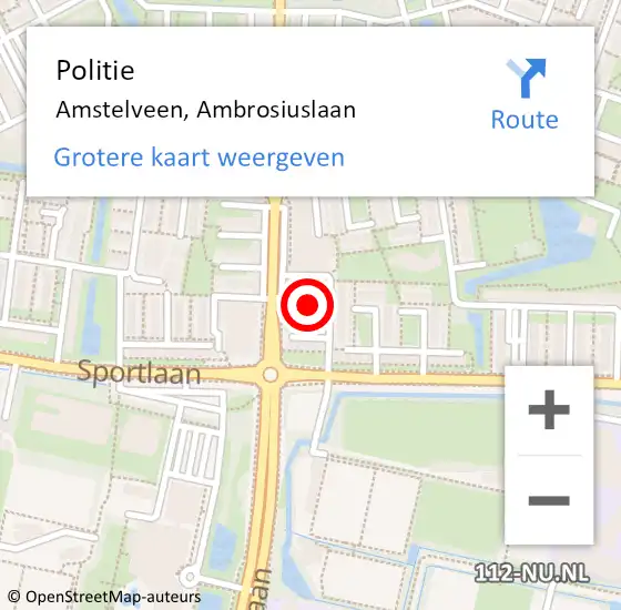 Locatie op kaart van de 112 melding: Politie Amstelveen, Ambrosiuslaan op 17 oktober 2014 01:38