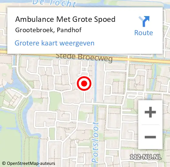 Locatie op kaart van de 112 melding: Ambulance Met Grote Spoed Naar Grootebroek, Pandhof op 21 augustus 2024 02:47