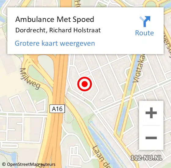 Locatie op kaart van de 112 melding: Ambulance Met Spoed Naar Dordrecht, Richard Holstraat op 21 augustus 2024 03:03