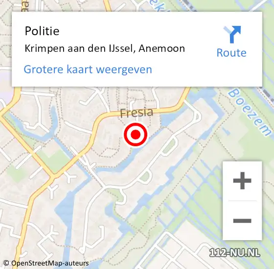 Locatie op kaart van de 112 melding: Politie Krimpen aan den IJssel, Anemoon op 17 oktober 2014 01:44