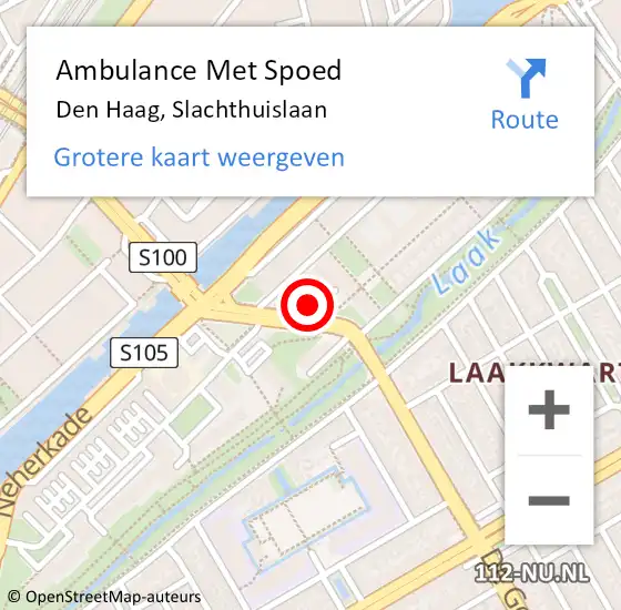 Locatie op kaart van de 112 melding: Ambulance Met Spoed Naar Den Haag, Slachthuislaan op 21 augustus 2024 04:04