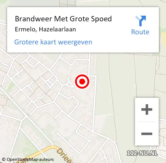 Locatie op kaart van de 112 melding: Brandweer Met Grote Spoed Naar Ermelo, Hazelaarlaan op 21 augustus 2024 04:15