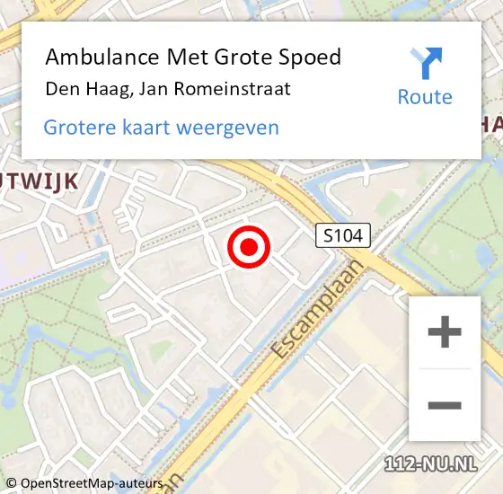 Locatie op kaart van de 112 melding: Ambulance Met Grote Spoed Naar Den Haag, Jan Romeinstraat op 21 augustus 2024 04:19