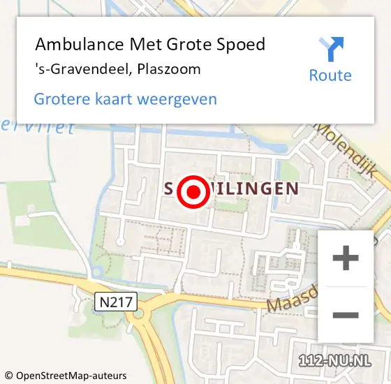 Locatie op kaart van de 112 melding: Ambulance Met Grote Spoed Naar 's-Gravendeel, Plaszoom op 21 augustus 2024 04:51