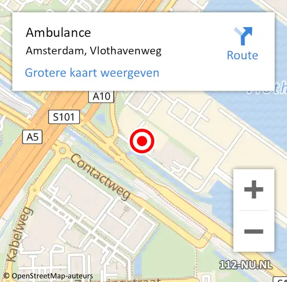 Locatie op kaart van de 112 melding: Ambulance Amsterdam, Vlothavenweg op 21 augustus 2024 05:21