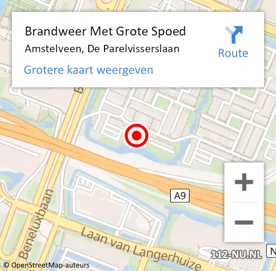 Locatie op kaart van de 112 melding: Brandweer Met Grote Spoed Naar Amstelveen, De Parelvisserslaan op 21 augustus 2024 05:30