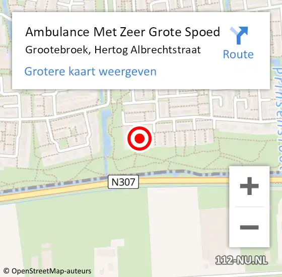 Locatie op kaart van de 112 melding: Ambulance Met Zeer Grote Spoed Naar Grootebroek, Hertog Albrechtstraat op 21 augustus 2024 06:25