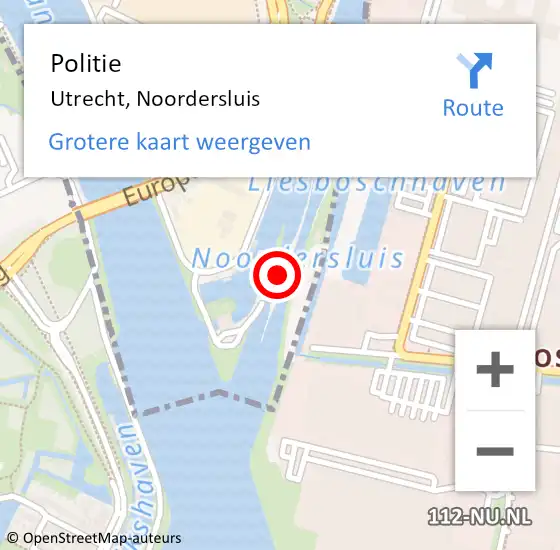 Locatie op kaart van de 112 melding: Politie Utrecht, Noordersluis op 21 augustus 2024 07:01