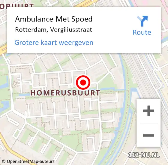 Locatie op kaart van de 112 melding: Ambulance Met Spoed Naar Rotterdam, Vergiliusstraat op 21 augustus 2024 07:03