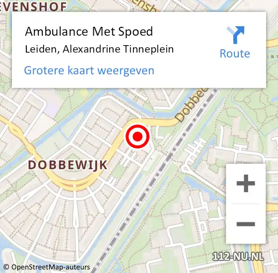 Locatie op kaart van de 112 melding: Ambulance Met Spoed Naar Leiden, Alexandrine Tinneplein op 21 augustus 2024 07:40