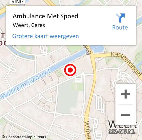 Locatie op kaart van de 112 melding: Ambulance Met Spoed Naar Weert, Ceres op 21 augustus 2024 07:42