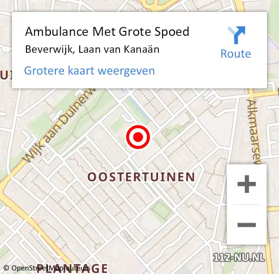 Locatie op kaart van de 112 melding: Ambulance Met Grote Spoed Naar Beverwijk, Laan van Kanaän op 21 augustus 2024 07:56