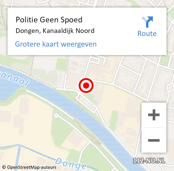 Locatie op kaart van de 112 melding: Politie Geen Spoed Naar Dongen, Kanaaldijk Noord op 21 augustus 2024 07:58