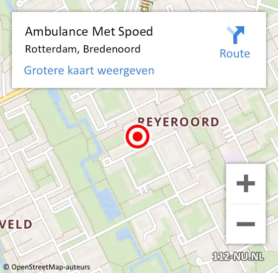 Locatie op kaart van de 112 melding: Ambulance Met Spoed Naar Rotterdam, Bredenoord op 21 augustus 2024 08:14