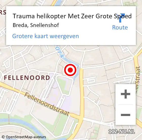 Locatie op kaart van de 112 melding: Trauma helikopter Met Zeer Grote Spoed Naar Breda, Snellenshof op 21 augustus 2024 08:18