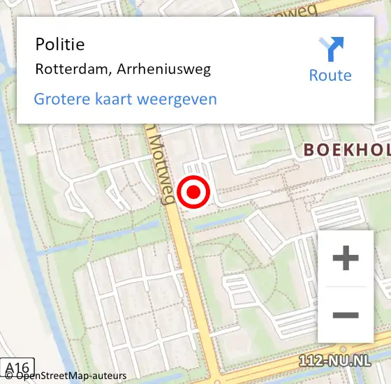 Locatie op kaart van de 112 melding: Politie Rotterdam, Arrheniusweg op 21 augustus 2024 08:34