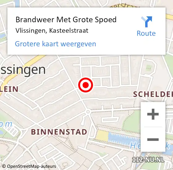 Locatie op kaart van de 112 melding: Brandweer Met Grote Spoed Naar Vlissingen, Kasteelstraat op 21 augustus 2024 08:49