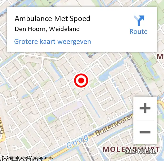 Locatie op kaart van de 112 melding: Ambulance Met Spoed Naar Den Hoorn, Weideland op 21 augustus 2024 08:54