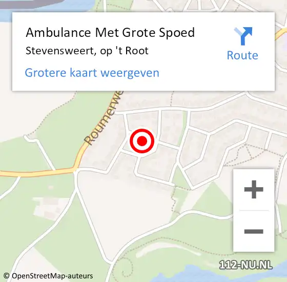 Locatie op kaart van de 112 melding: Ambulance Met Grote Spoed Naar Stevensweert, op 't Root op 21 augustus 2024 09:04