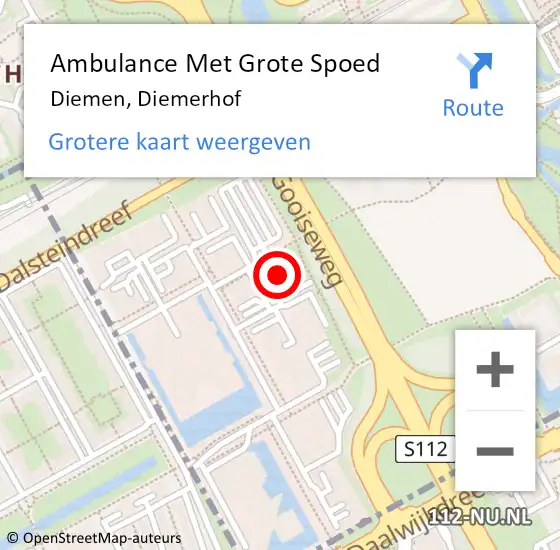 Locatie op kaart van de 112 melding: Ambulance Met Grote Spoed Naar Diemen, Diemerhof op 21 augustus 2024 09:29