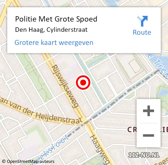 Locatie op kaart van de 112 melding: Politie Met Grote Spoed Naar Den Haag, Cylinderstraat op 21 augustus 2024 09:40