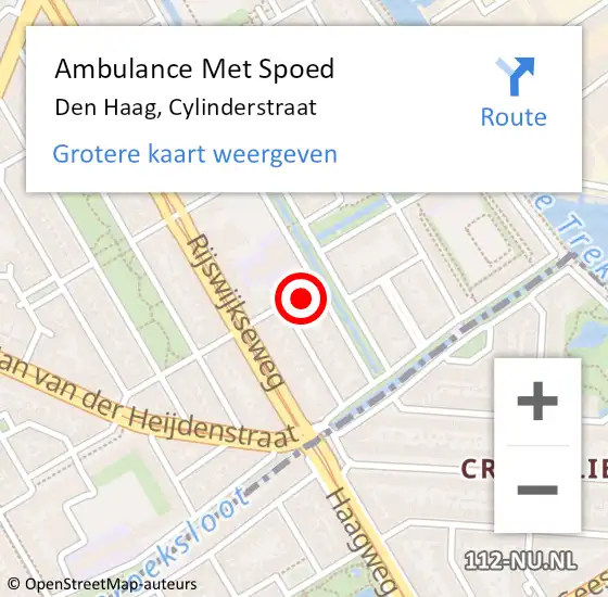 Locatie op kaart van de 112 melding: Ambulance Met Spoed Naar Den Haag, Cylinderstraat op 21 augustus 2024 09:45