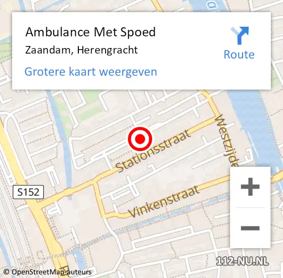 Locatie op kaart van de 112 melding: Ambulance Met Spoed Naar Zaandam, Herengracht op 21 augustus 2024 10:14