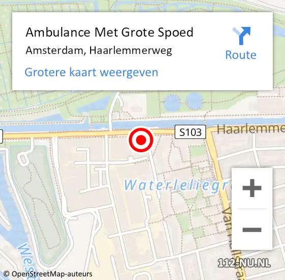 Locatie op kaart van de 112 melding: Ambulance Met Grote Spoed Naar Amsterdam, Haarlemmerweg op 21 augustus 2024 10:16