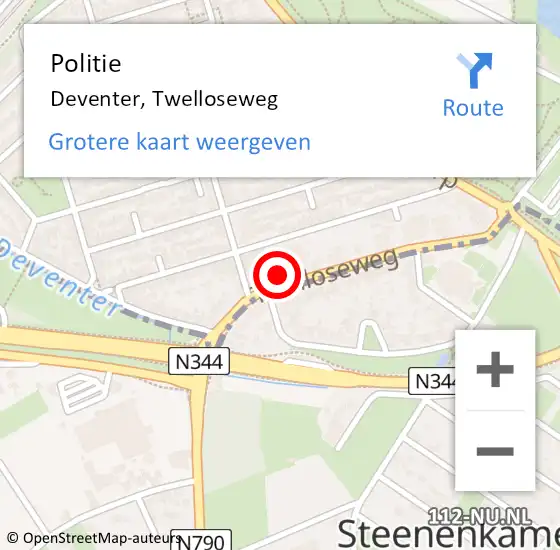 Locatie op kaart van de 112 melding: Politie Deventer, Twelloseweg op 21 augustus 2024 10:28