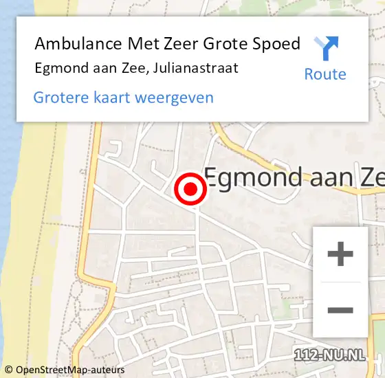 Locatie op kaart van de 112 melding: Ambulance Met Zeer Grote Spoed Naar Egmond aan Zee, Julianastraat op 21 augustus 2024 10:31