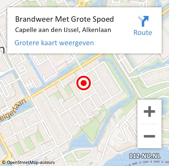 Locatie op kaart van de 112 melding: Brandweer Met Grote Spoed Naar Capelle aan den IJssel, Alkenlaan op 21 augustus 2024 10:39