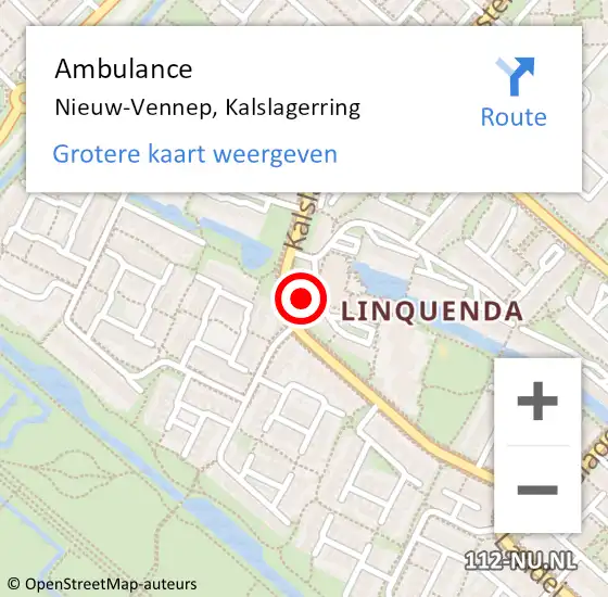 Locatie op kaart van de 112 melding: Ambulance Nieuw-Vennep, Kalslagerring op 21 augustus 2024 10:51