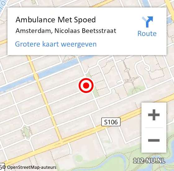 Locatie op kaart van de 112 melding: Ambulance Met Spoed Naar Amsterdam, Nicolaas Beetsstraat op 21 augustus 2024 11:20