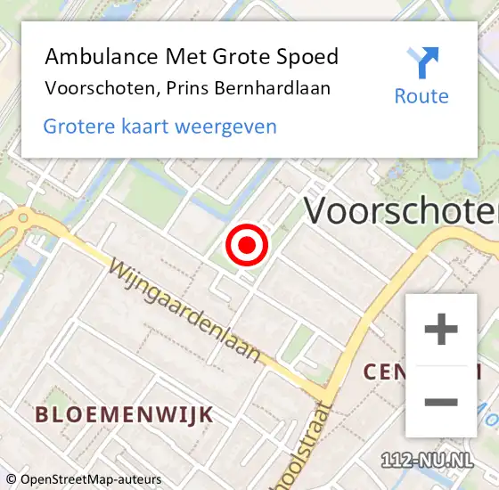 Locatie op kaart van de 112 melding: Ambulance Met Grote Spoed Naar Voorschoten, Prins Bernhardlaan op 21 augustus 2024 11:45