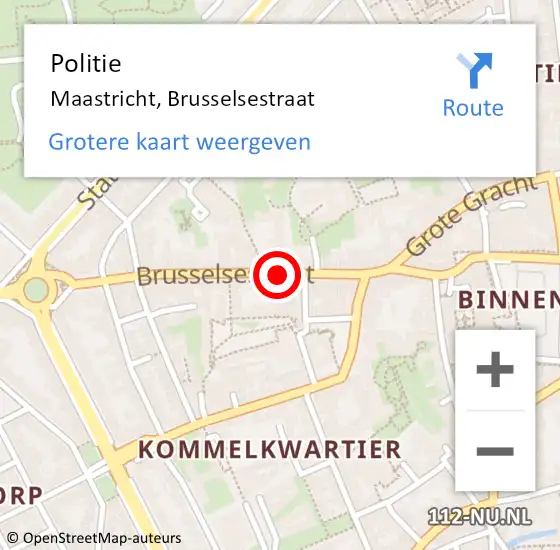 Locatie op kaart van de 112 melding: Politie Maastricht, Brusselsestraat op 21 augustus 2024 11:47